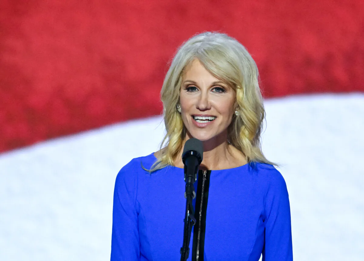 Former Counselor to the President Kellyanne Conway speaks during the third day of the 2024 Republican National Convention at the Fiserv Forum in Milwaukee, Wisc., on July 17, 2024. (Andrew Caballero-Reynolds/AFP via Getty Images)