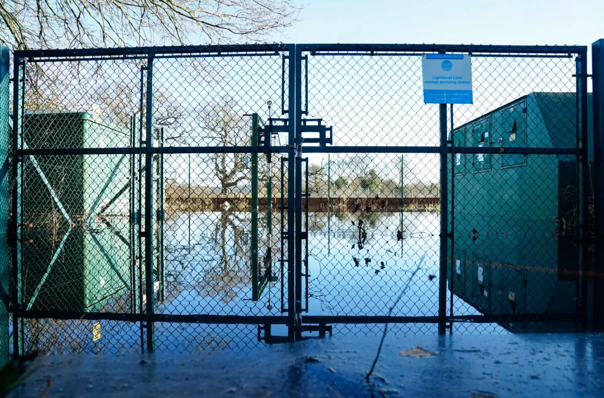 A flooded sewage pumping station operated by Thames Water in Lightlands Lane in Cookham, Berkshire, Jan. 10, 2024. (Andrew Matthews/PA)