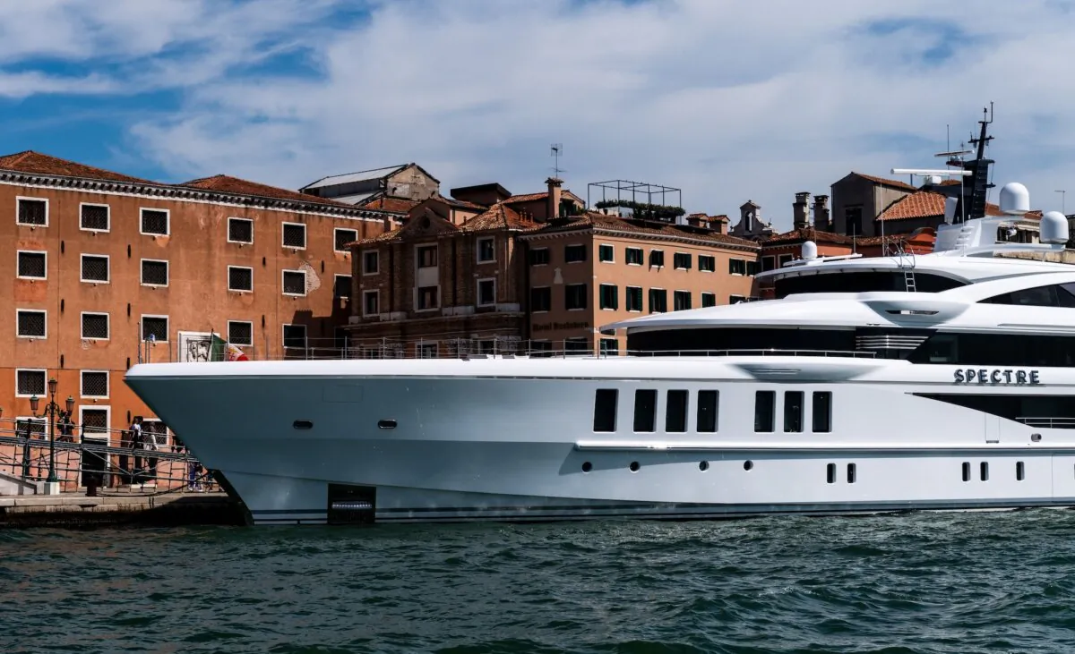 A yacht is moored along Riva San Biasio by the Naval Historical Museum in Venice, Italy, on Sept. 5, 2022. (Laurent Emmanuel/AFP/Getty Images)