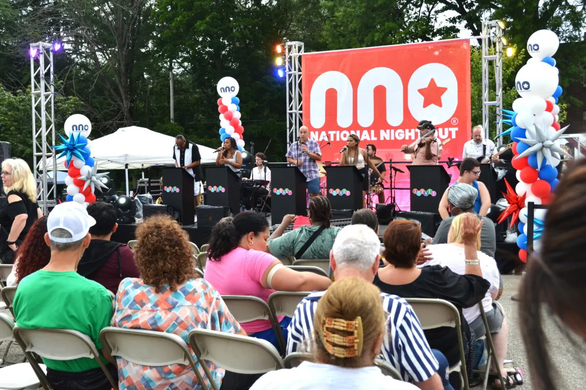 More than a thousand people gathered to celebrate the annual National Night Out festival in Wynnewood, Pa., on the evening of Aug. 6, 2024. (Frank Liang/The Epoch Times)
