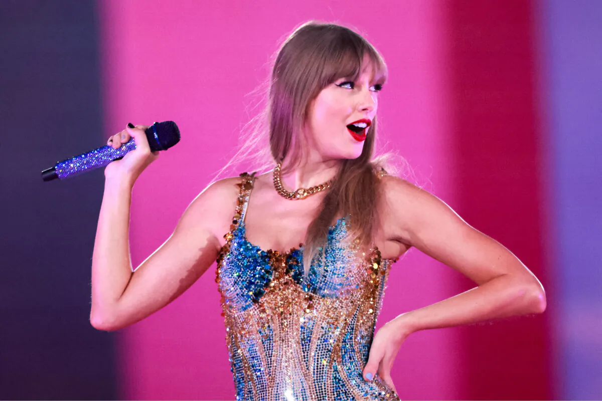 Taylor Swift performs during her Eras Tour at Sofi stadium in Inglewood, Calif., on Aug. 7, 2023. (Michael Tran/AFP via Getty Images)