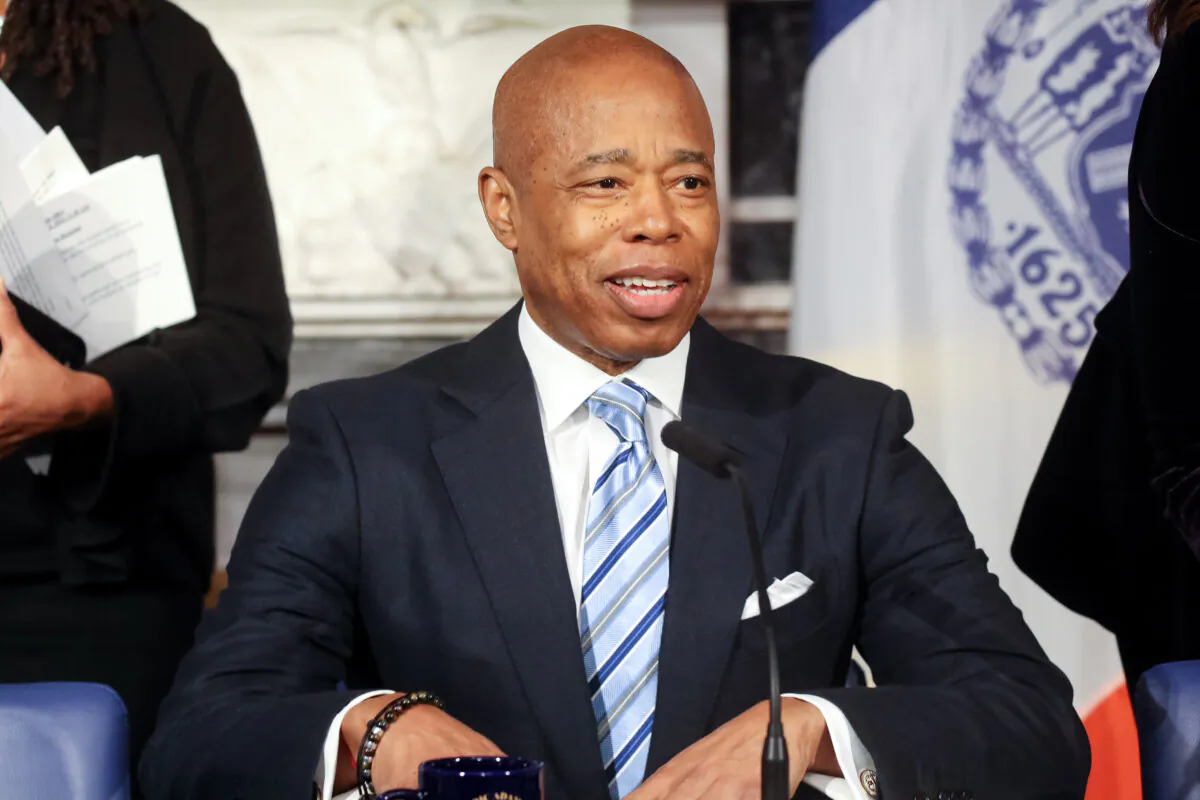 New York City Mayor Eric Adams holds a press conference in New York City on Jan. 8, 2024. (Spencer Platt/Getty Images)