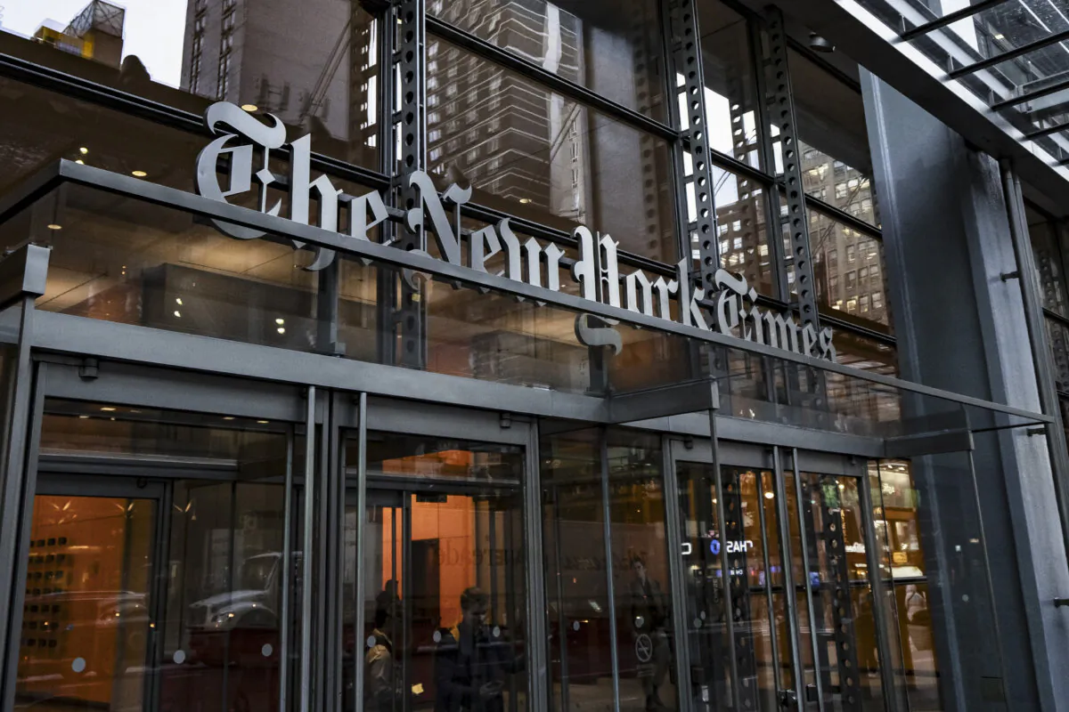 The New York Times Building in New York City on Feb. 5, 2024. (Samira Bouaou/The Epoch Times)