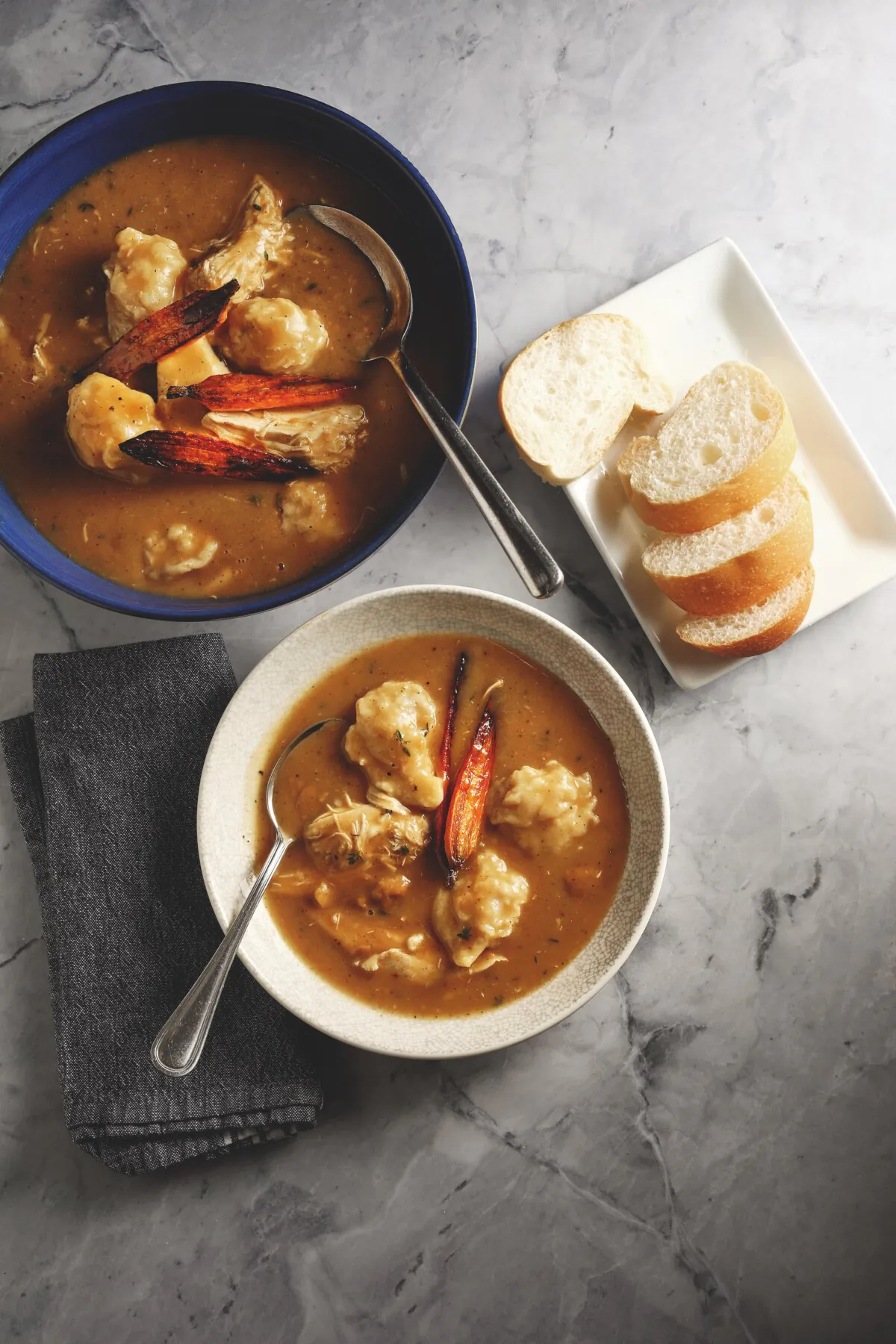 Roasted chicken, carrots, and homemade dumplings come together in this comfort food staple. (Sam Hanna)