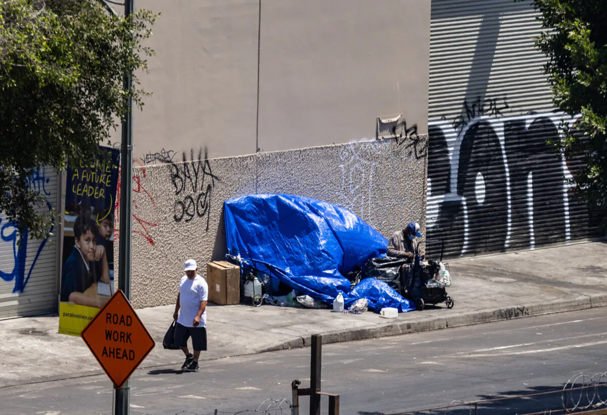 A homeless encampment in Los Angeles, Calif., on Aug. 7, 2024. (John Fredricks/The Epoch Times)