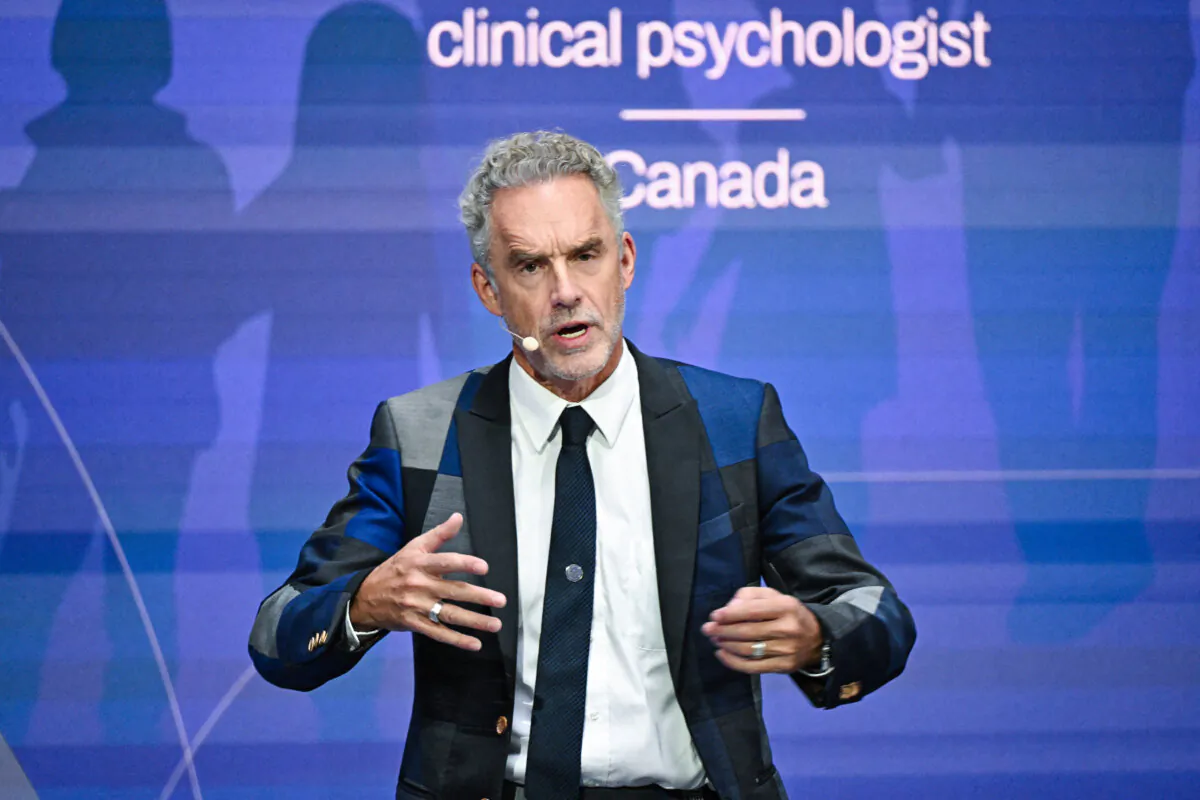 Author, media commentator, and clinical psychologist Jordan Peterson addresses the 5th Demographic Summit in the Fine Arts Museum in Budapest on Sept. 14, 2023. (Attila Kisbenedek/AFP via Getty Images)