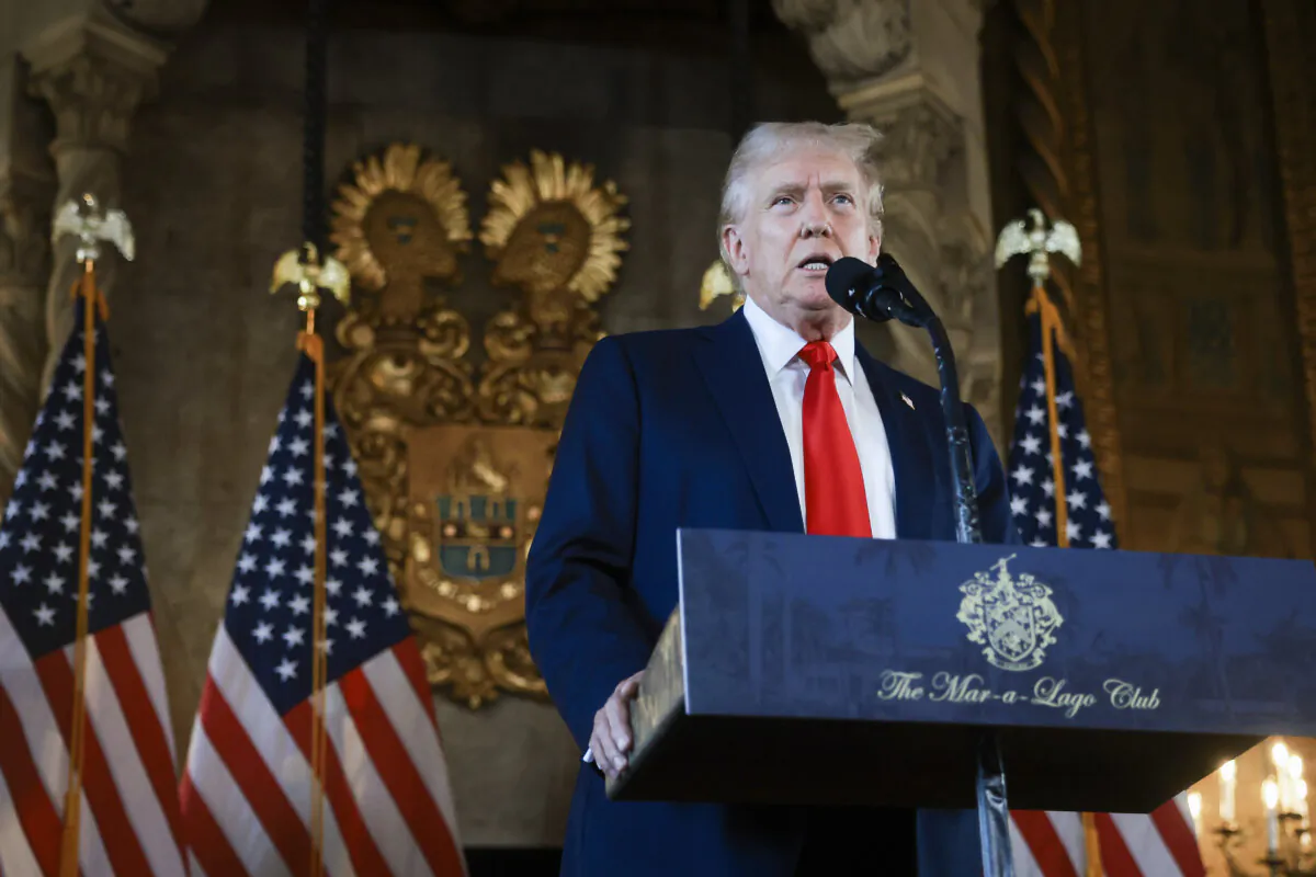 Republican presidential candidate former President Donald Trump speaks during a press conference at his Mar-a-Lago estate in Palm Beach, Fla., on Aug. 8, 2024. (Joe Raedle/Getty Images)