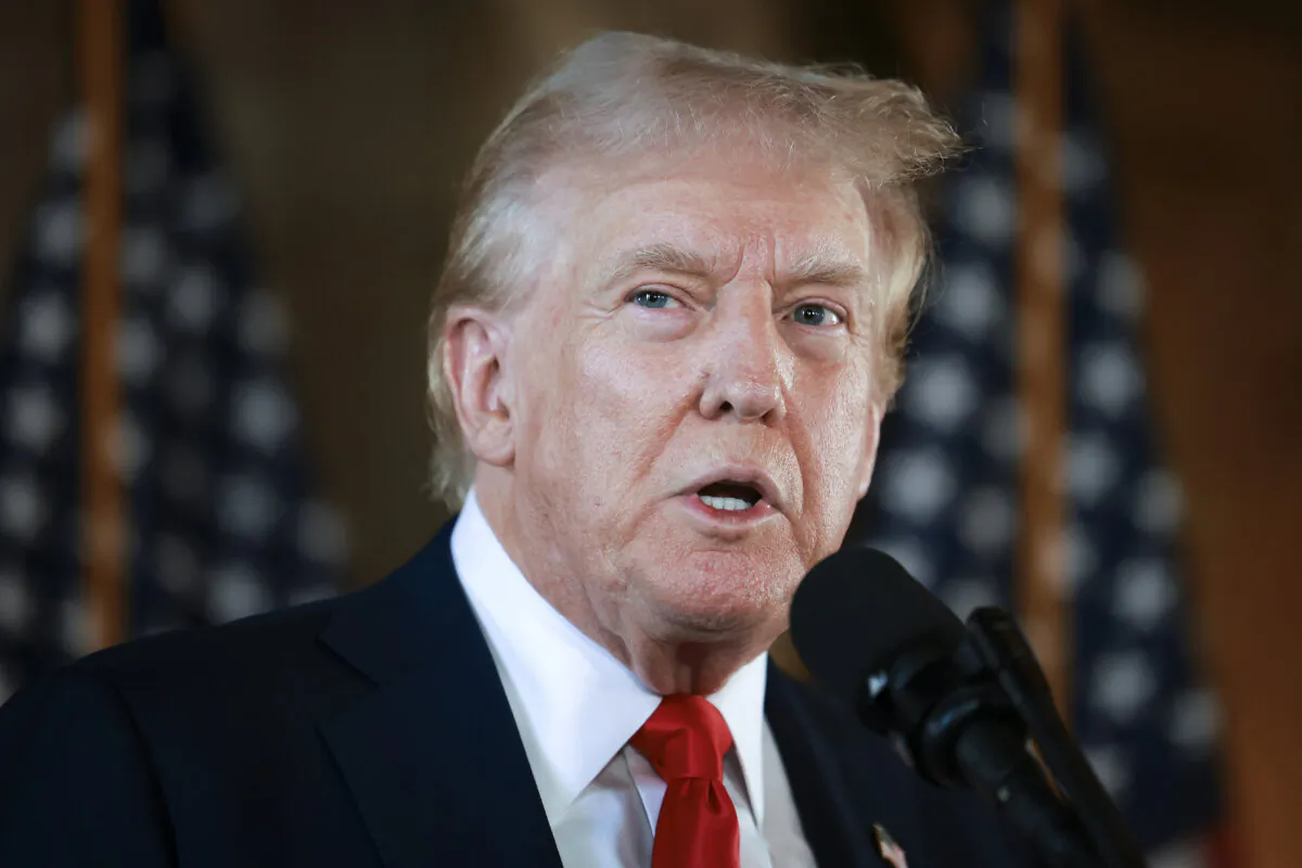 Republican presidential candidate former President Donald Trump speaks during a press conference at his Mar-a-Lago estate in Palm Beach, Fla., on Aug. 8, 2024. (Joe Raedle/Getty Images)