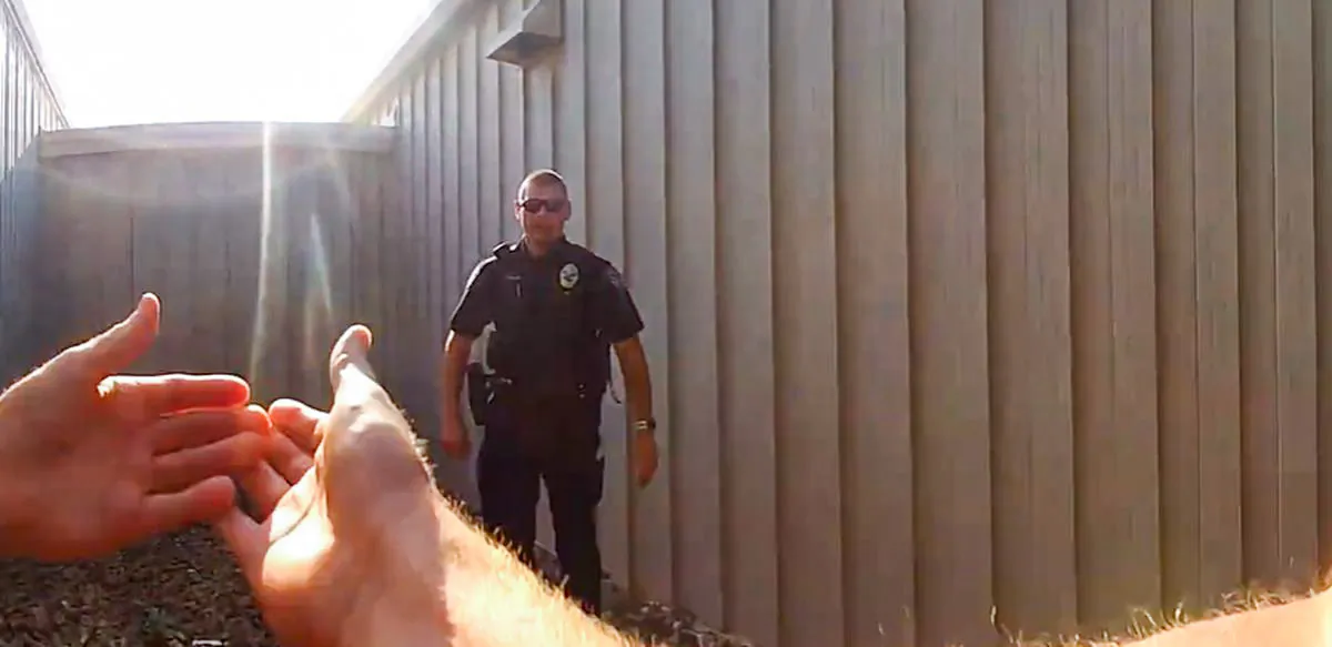 The new bodycamera footage was released by the Butler County Police Department, showing the officer who confronted the shooter. (Butler County Police Department)