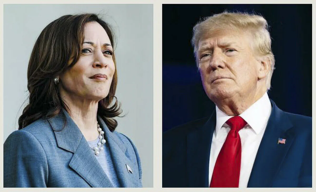 (Left) Vice President Kamala Harris at the White House on March 18, 2024. (Right) Former President Donald Trump in Mason City, Iowa, on Jan. 5, 2024. (Anna Moneymaker; Brandon Bell/Getty Images)