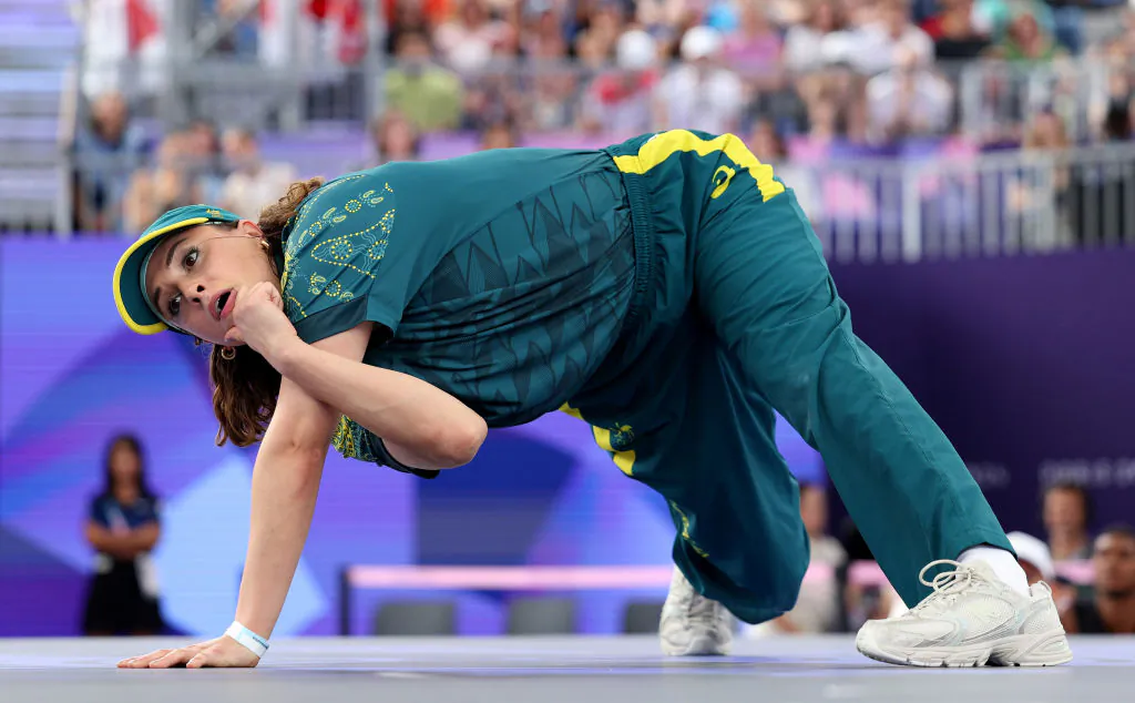 B-Girl Raygun of Team Australia 
competes during the B-Girls Round Robin - Group B on day fourteen of the Olympic Games Paris 2024 at Place de la Concorde on Aug. 9, 2024. (Elsa/Getty Images)