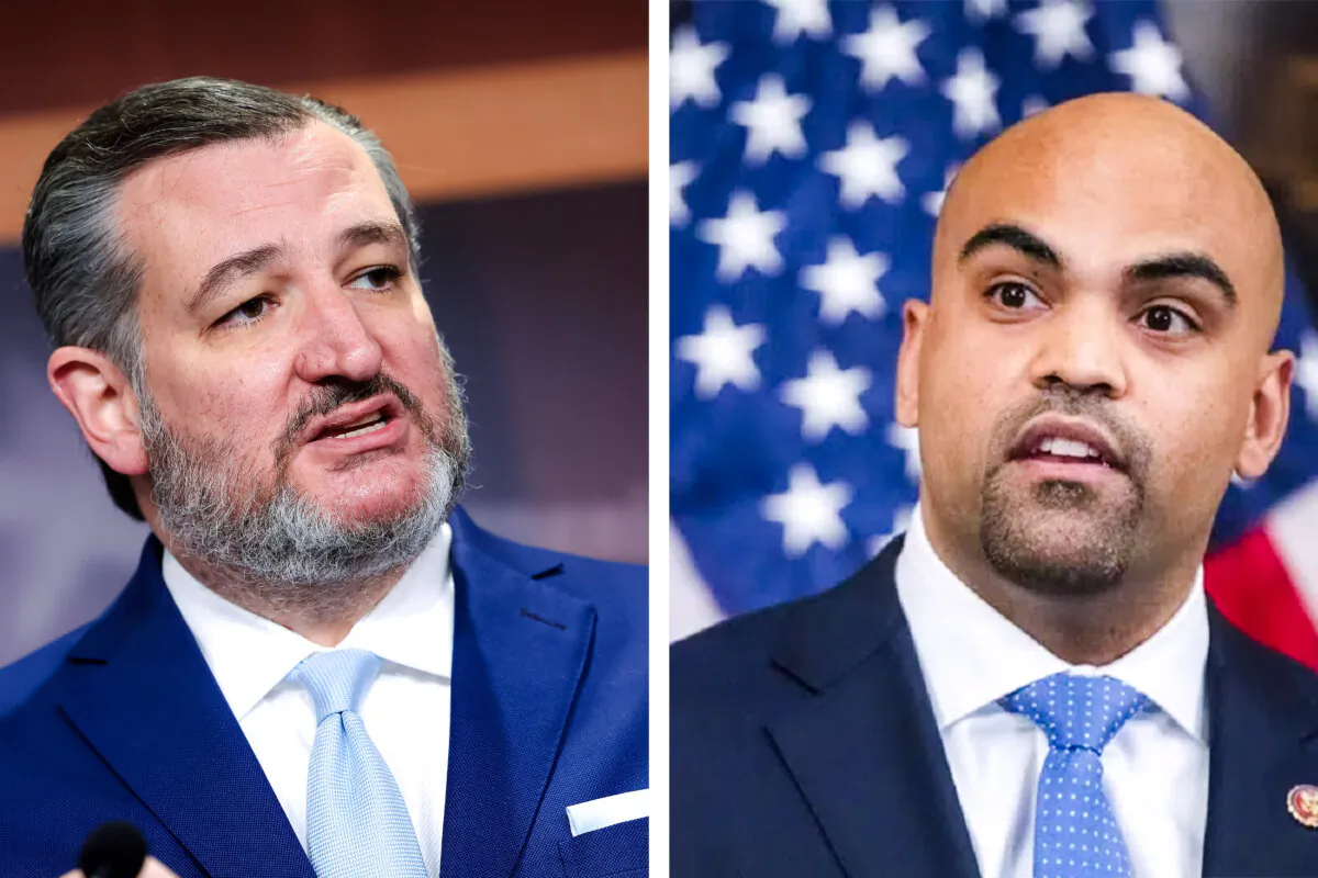 (Left) Sen. Ted Cruz (R-Texas) speaks on immigration policy in Washington on May 3, 2023. (Right) Rep. Colin Allred (D-Texas) speaks at a news conference in Washington on June 24, 2020. (Kevin Dietsch/Getty Images; Manuel Balce Ceneta/AP Photo)