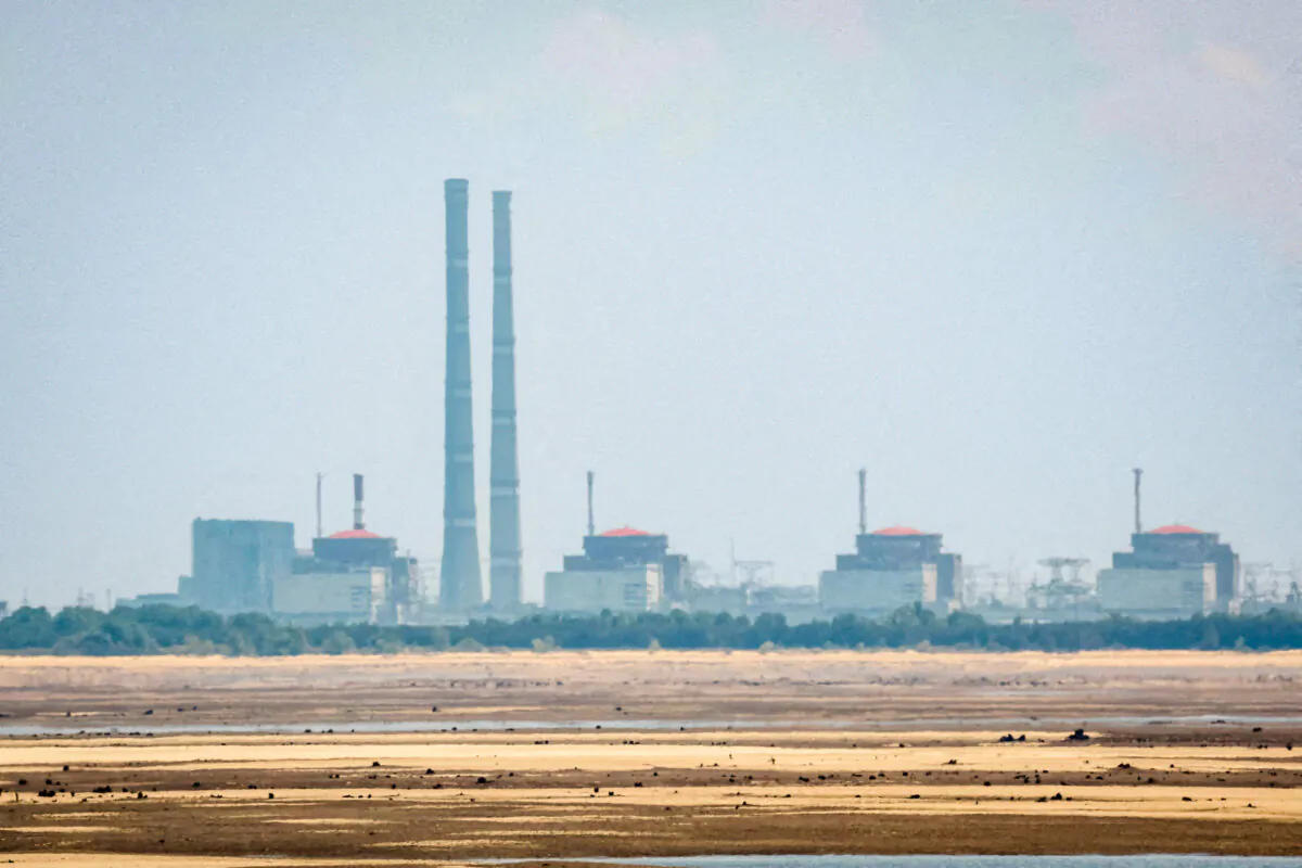 A view of the Zaporizhzhia Nuclear Power Plant from the bank of Kakhovka Reservoir near the town of Nikopol in Ukraine on June 16, 2023. (Alina Smutko/Reuters)