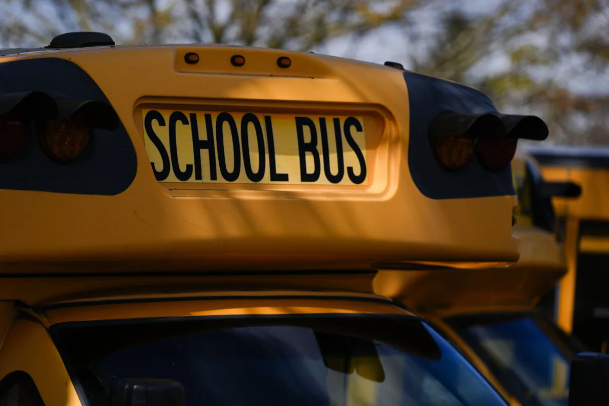 A Portland Public Schools bus in Portland, Ore., on April 5, 2024. (AP Photo/Jenny Kane)