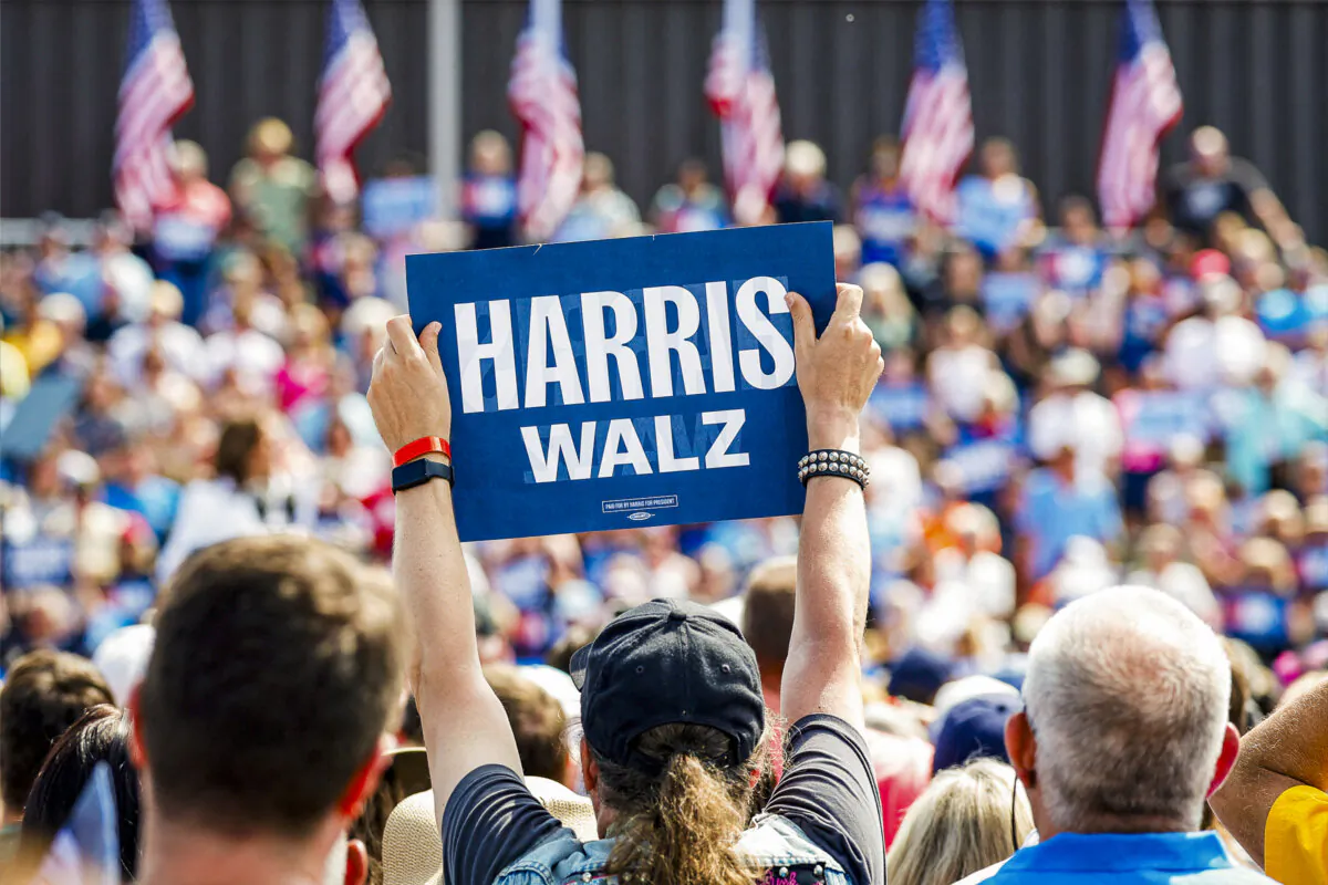 Democratic presidential candidate Vice President Kamala Harris speaks at a campaign rally in Eau Claire, Wis., on Aug. 7, 2024. (Scott Olson/Getty Images)