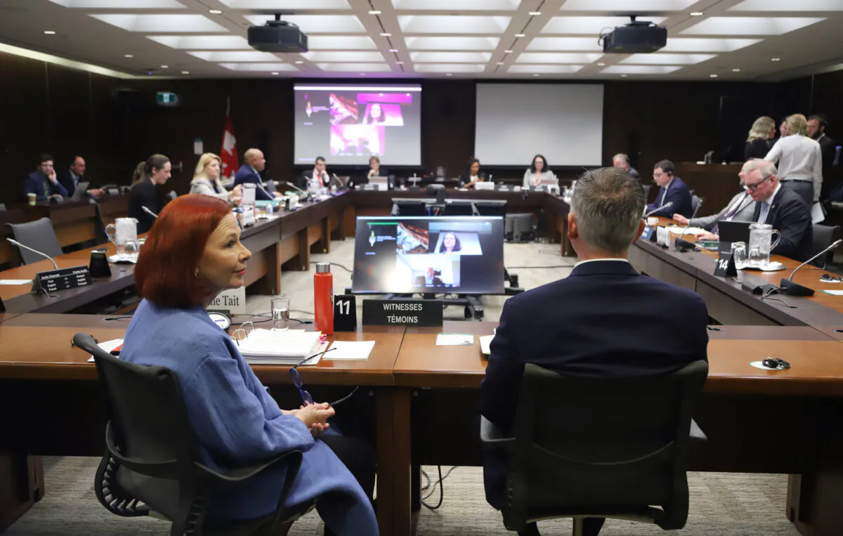 CBC President and Chief Executive Officer Catherine Tait and CBC Chief Transformation Officer and Executive Vice-President Marco Dube wait to appear at the Heritage Committee in Ottawa on May 7, 2024. (The Canadian Press/Patrick Doyle)