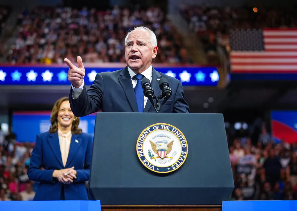 Democrat vice presidential candidate Minnesota Gov. Tim Walz speaks during a campaign rally in Philadelphia on Aug. 6, 2024. (Andrew Harnik/Getty Images)
