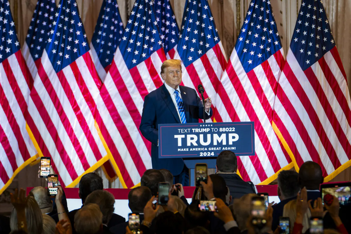 Republican presidential candidate and former President Donald Trump speaks on Super Tuesday at the Mar-a-Lago Club in Palm Beach, Fla., on March 5, 2024. (Madalina Vasiliu/The Epoch Times)