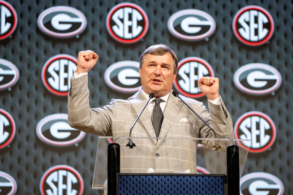 Georgia Coach Kirby Smart speaks during Southeastern Conference media days in Dallas on July 16, 2024. (Jeffrey McWhorter/AP Photo)