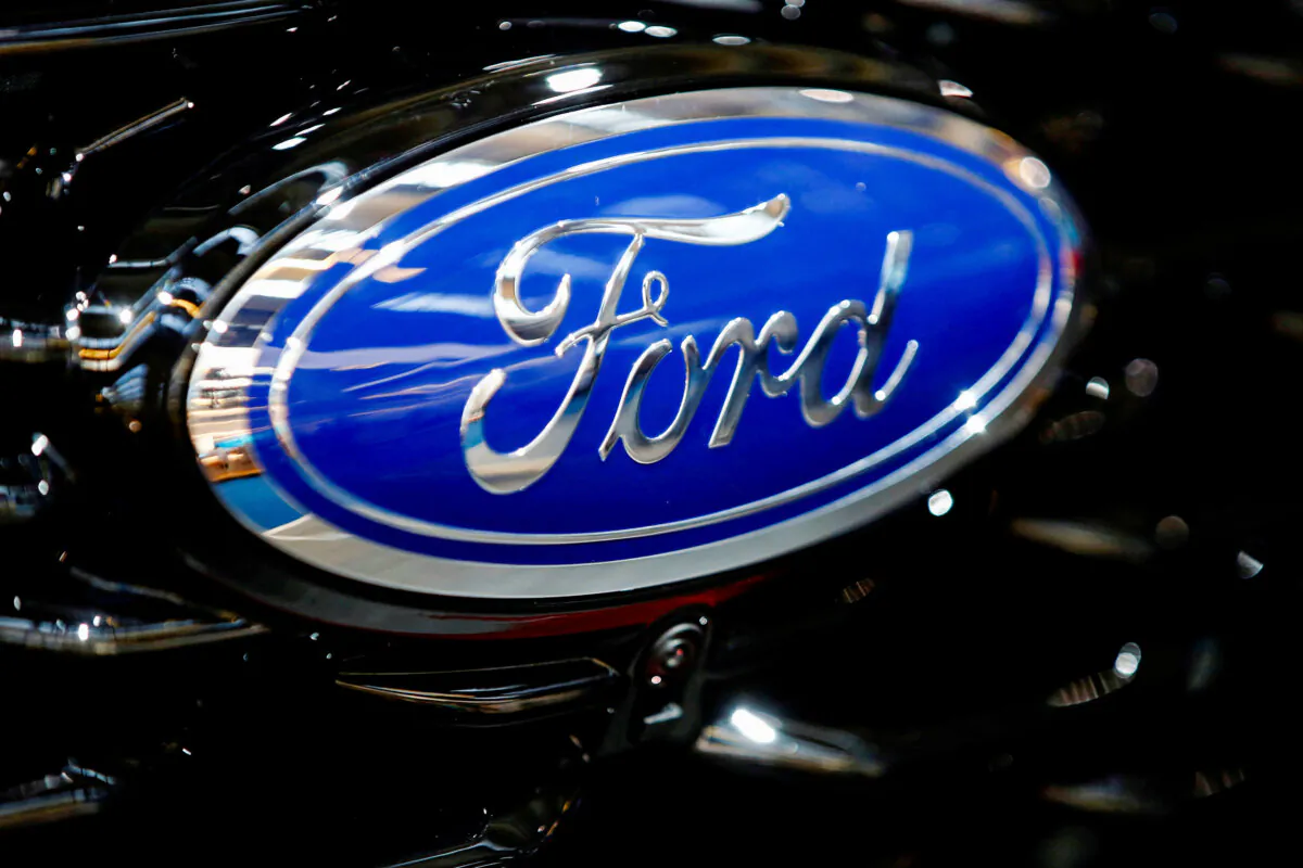The Ford logo at the 2019 Frankfurt Motor Show in Frankfurt, Germany, on Sept. 10, 2019. (Wolfgang Rattay/Reuters)