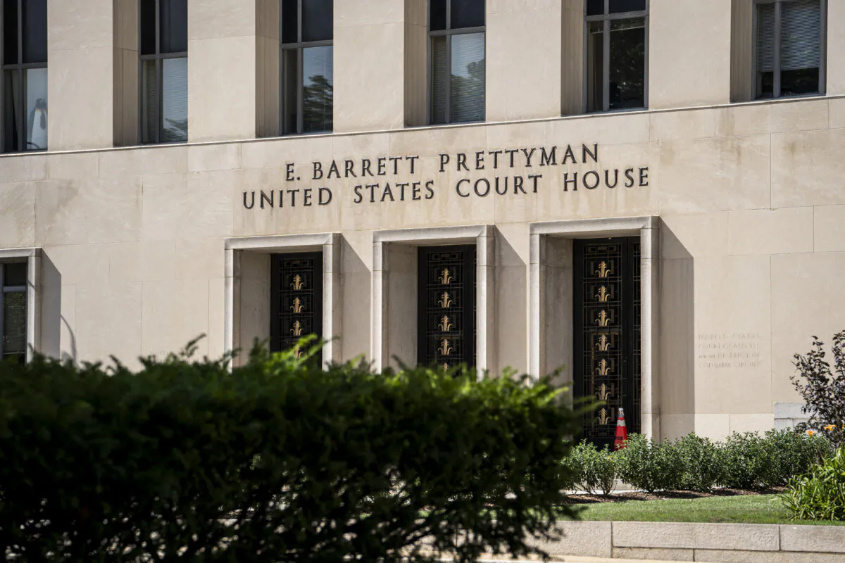 The U.S. Court of Appeals for the District of Columbia in the federal E. Barrett Prettyman courthouse in Washington on Aug. 12, 2024. (Madalina Vasiliu/The Epoch Times)