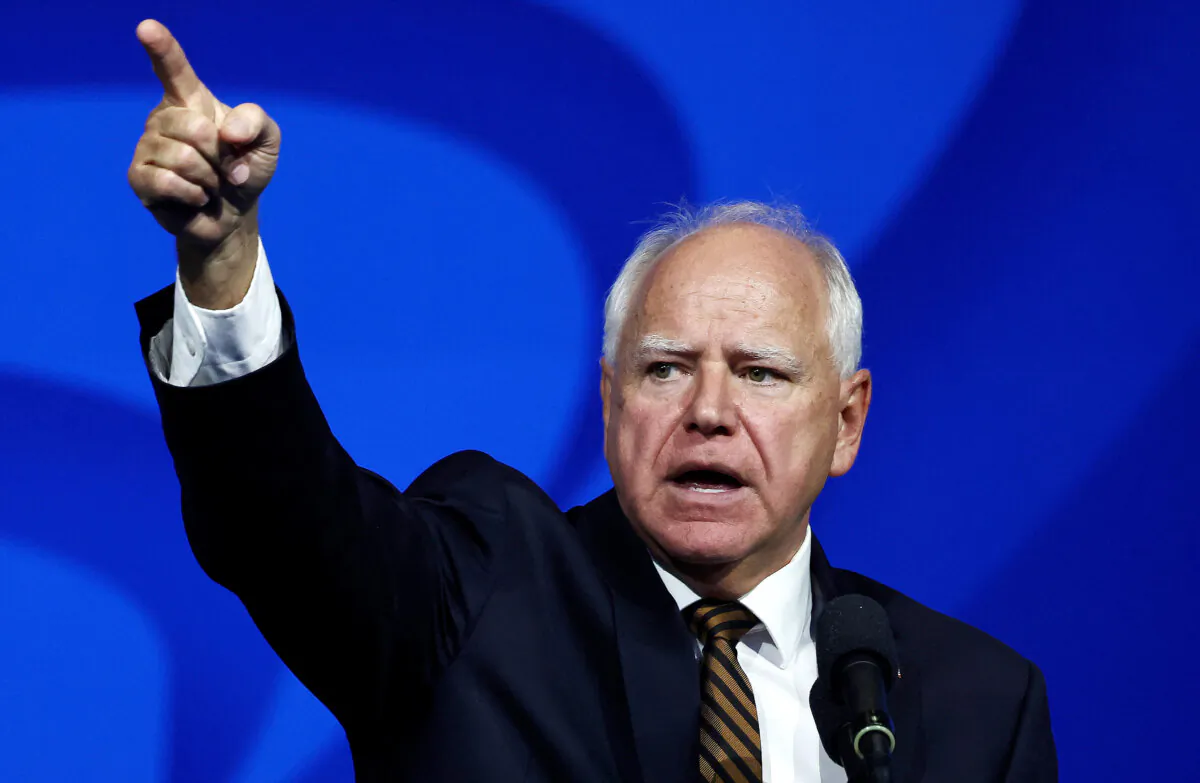 Democratic vice presidential candidate Minnesota Gov. Tim Walz speaks at the 46th International Convention of the American Federation of State, County, and Municipal Employees (AFSCME) at the Los Angeles Convention Center in Los Angeles on Aug. 13, 2024. (Mario Tama/Getty Images)