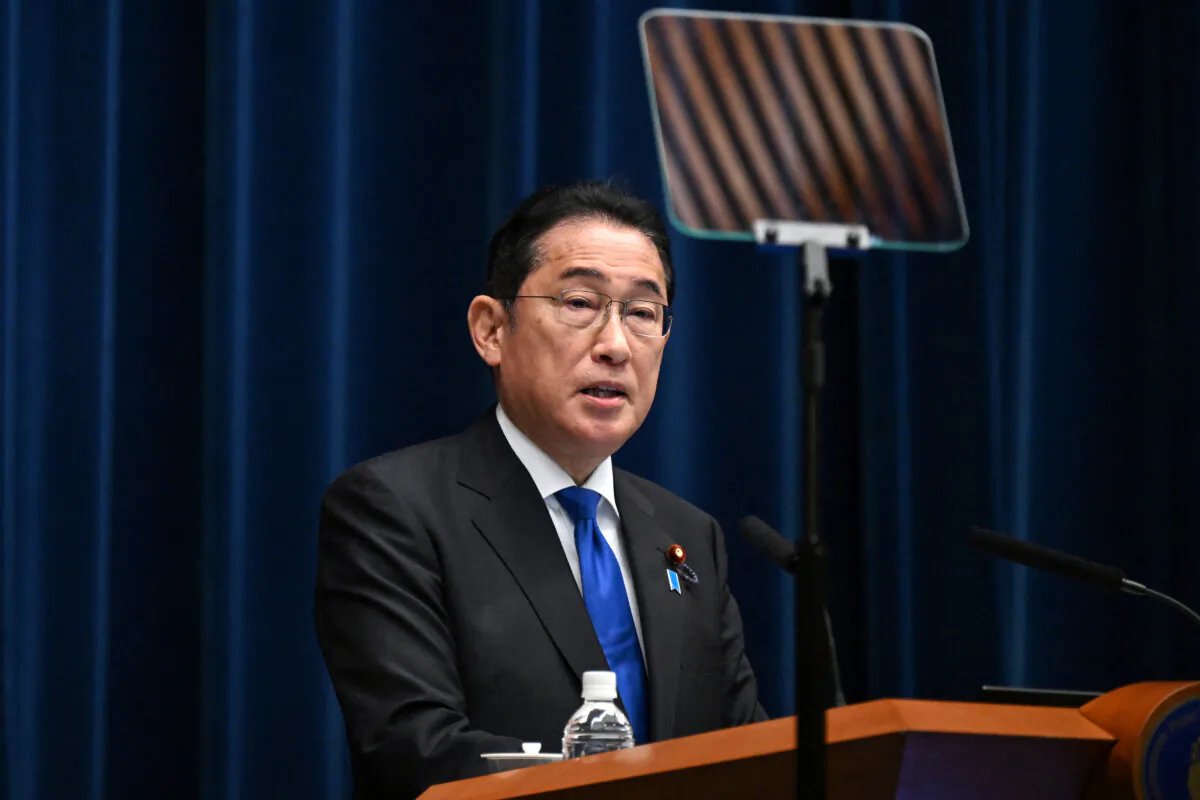 Japanese Prime Minister Fumio Kishida speaks during a press conference at the prime minister's office in Tokyo on Aug. 14, 2024. (Philip Fong/Pool/AFP via Getty Images)