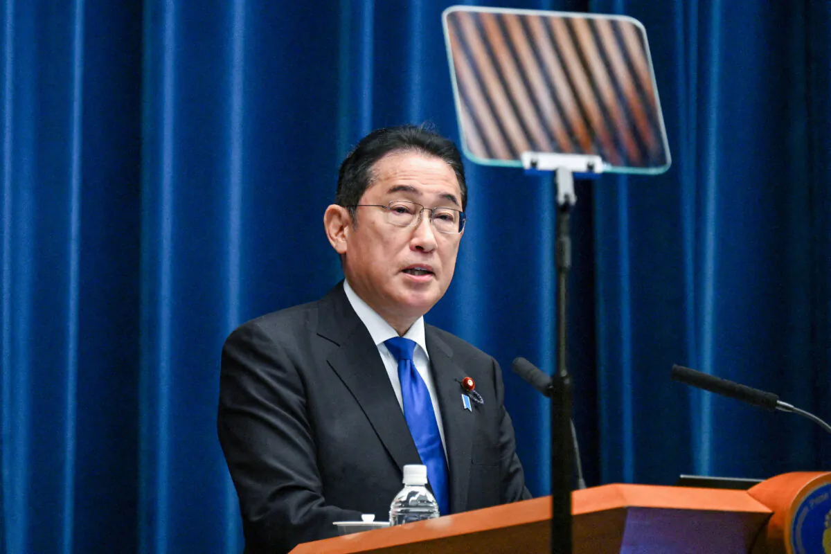 Japan's Prime Minister Fumio Kishida speaks during a press conference at the prime minister's office in Tokyo on Aug. 14, 2024. Kishida confirmed on Aug. 14 that he will not seek reelection as head of his party next month, meaning the end of his premiership. (Philip Fong/AFP via Getty Images)