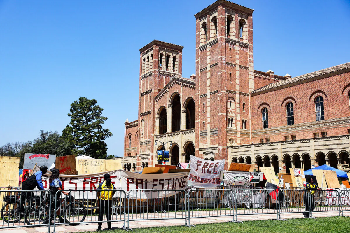 A pro-Palestinian encampment at the University of California, Los Angeles campus in Los Angeles on April 30, 2024. (Mario Tama/Getty Images)