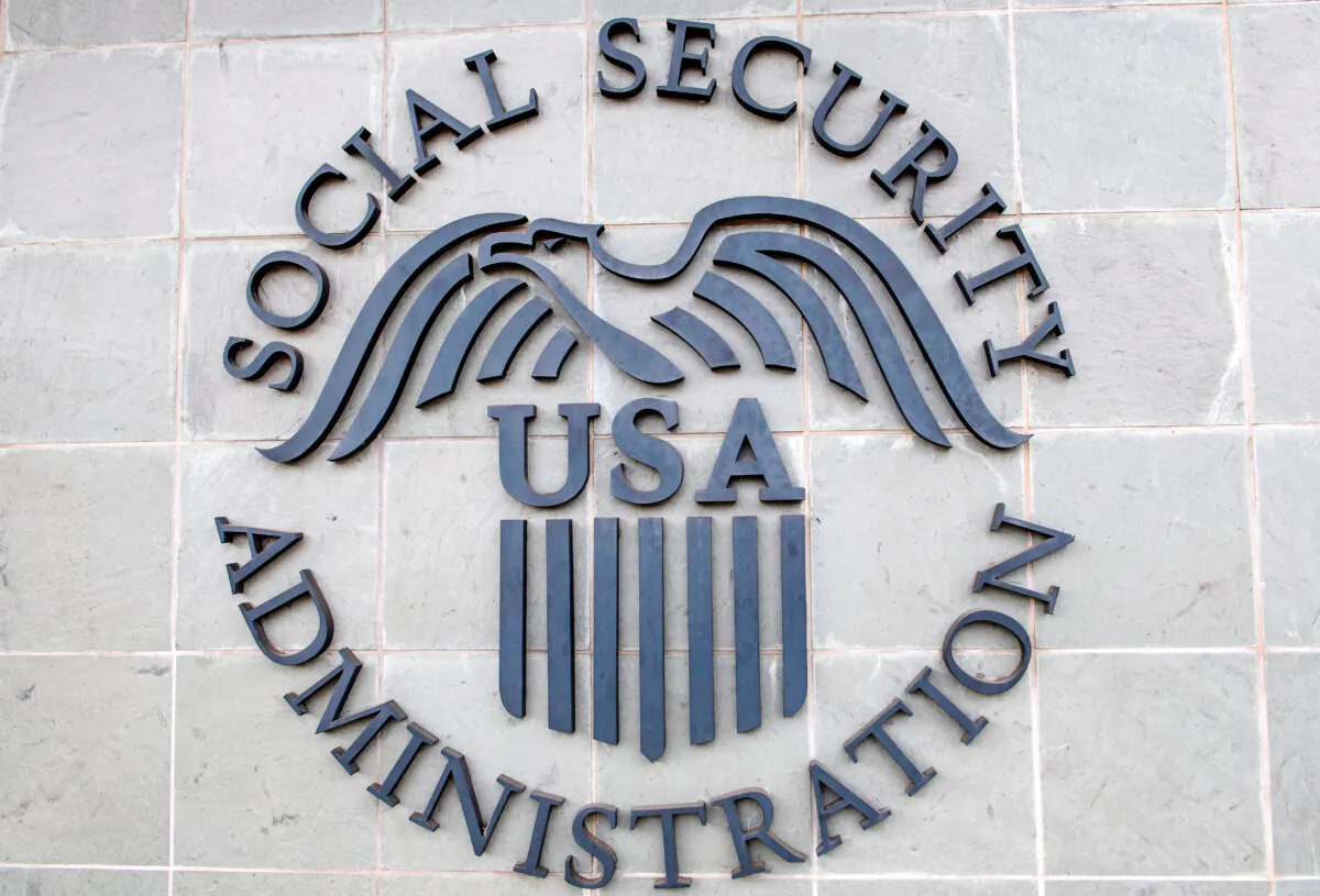 The logo of the US Social Security Administration outside a Social Security building in Burbank, Calif., on Nov. 5, 2020. (Valerie Macon/AFP via Getty Images)