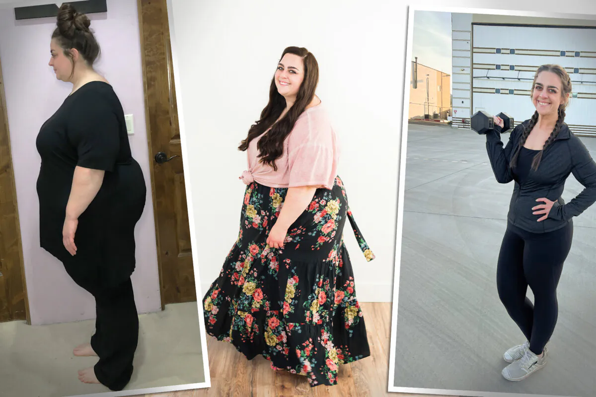 Leah Hope at various stages of her weight loss journey. (Illustration by The Epoch Times; Courtesy of Leah Hope)
