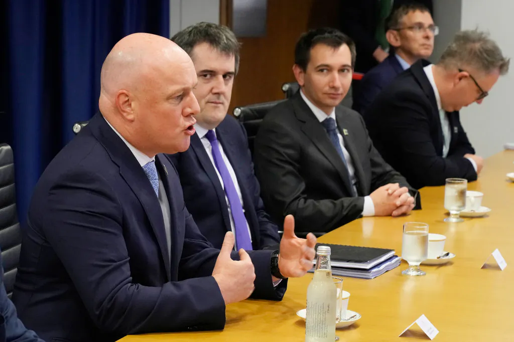New Zealand Prime Minister Christopher Luxon speaks at a meeting attended by New South Wales state Premier Chris Minns at state Parliament in Sydney, Australia on Aug. 15, 2024. (Rick Rycroft-Pool/Getty Images)