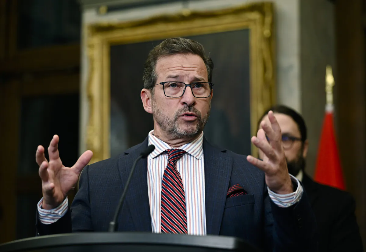 Bloc Québécois Leader Yves-François Blanchet speaks in the foyer of the House of Commons in Ottawa on March 9, 2023. (The Canadian Press/Justin Tang)