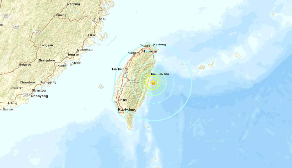 A map shows the location of an earthquake that struck 34 kilometers (21 miles) off Taiwan's eastern city of Hualien on Aug. 16, 2024. (USGS)