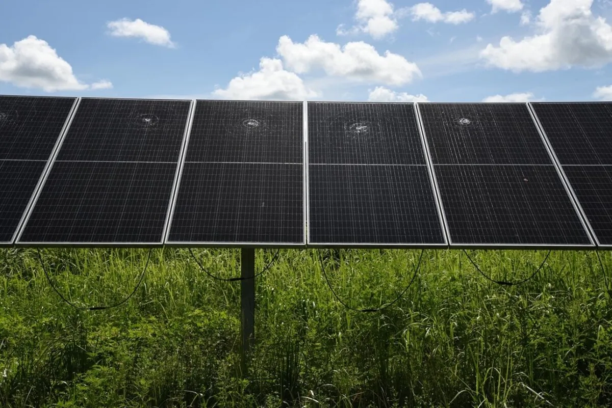 Some of the solar panels with cracked glass that the U.S. Department of Justice said were attacked by Jordanian citizen 43-year-old Hashem Younis Hashem Hnaihen. (image courtsey of the U.S. Department of Justice)