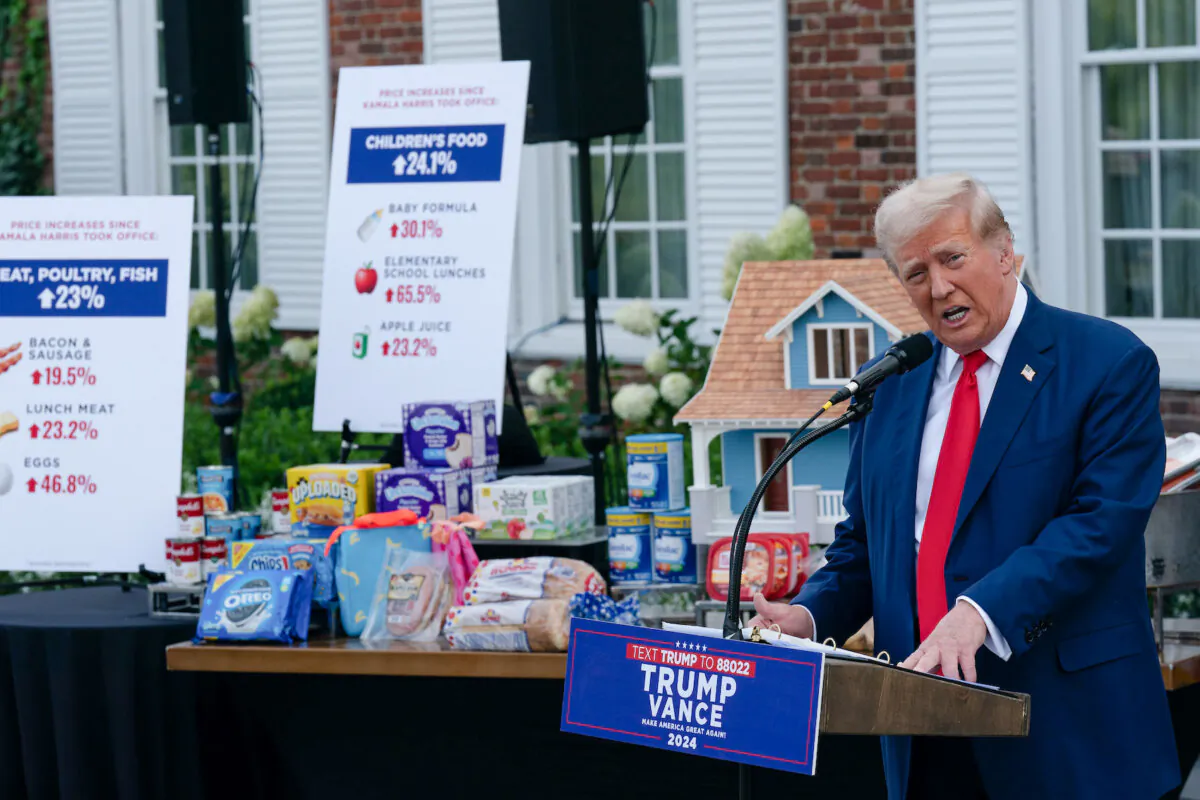 Republican presidential nominee, former President Donald Trump, holds a news conference outside the Trump National Golf Club Bedminster in Bedminster, N.J., on Aug. 15, 2024. (Adam Gray/Getty Images)