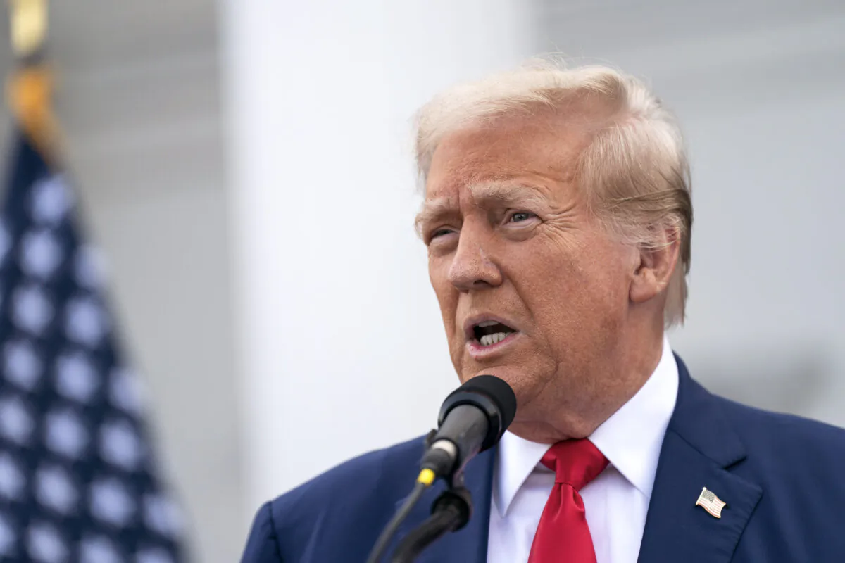 Republican presidential candidate, former President Donald Trump holds a news conference outside the Trump National Golf Club Bedminster in Bedminster, N.J., on Aug. 15, 2024. (Adam Gray/Getty Images)
