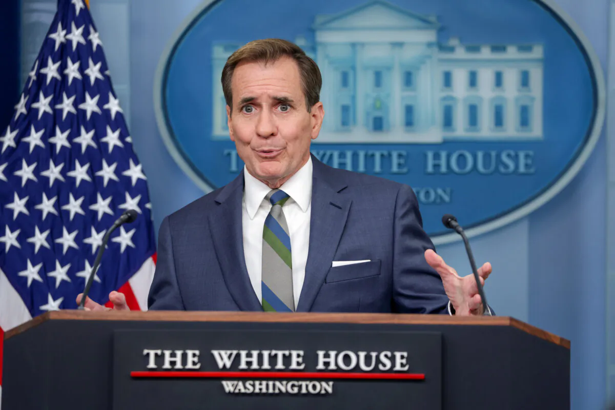 National security communications adviser John Kirby speaks during a daily press briefing at the James Brady Press Briefing Room of the White House, in Washington, on July 31, 2024. (Alex Wong/Getty Images)