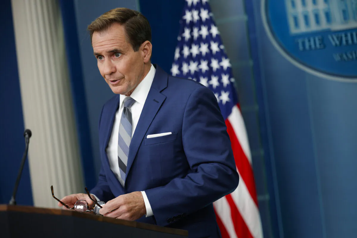 John Kirby, National Security Council Coordinator for Strategic Communications, speaks at a press briefing at the White House in Washington, on June 17, 2024. (Photo by Kevin Dietsch/Getty Images)