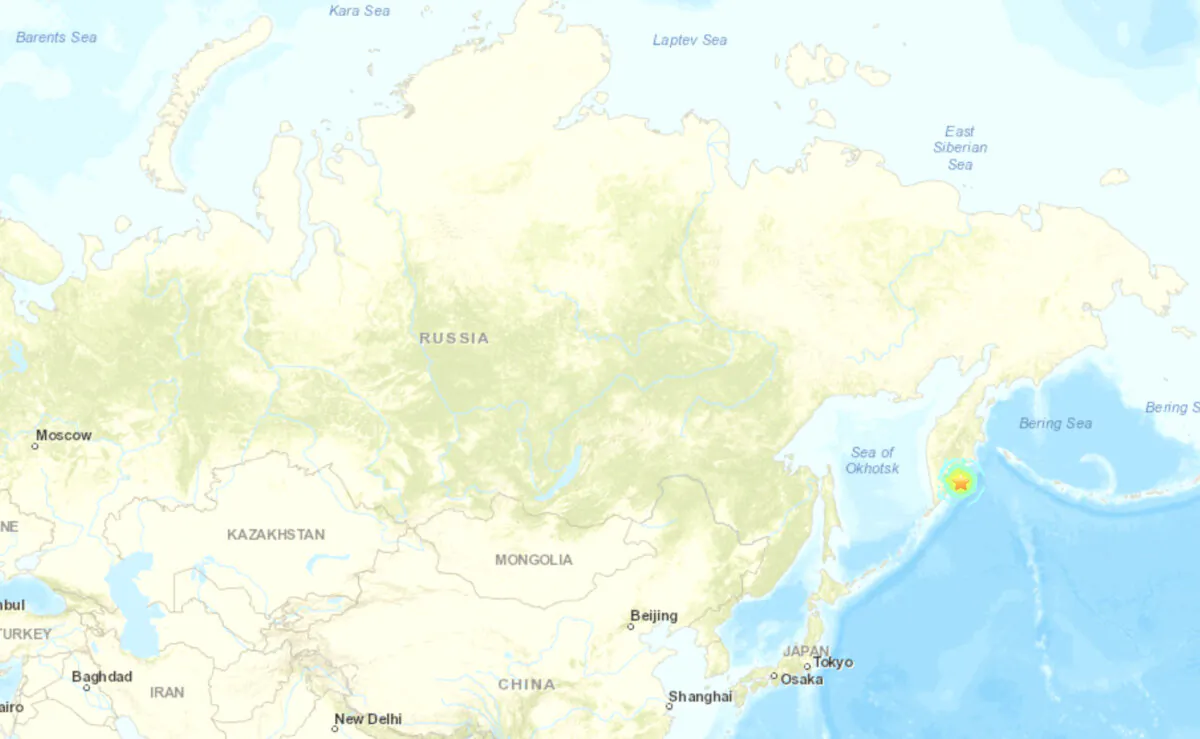 A map shows the location of an earthquake that struck off the east coast of Russia's Kamchatka region on Aug. 17, 2024. (USGS)