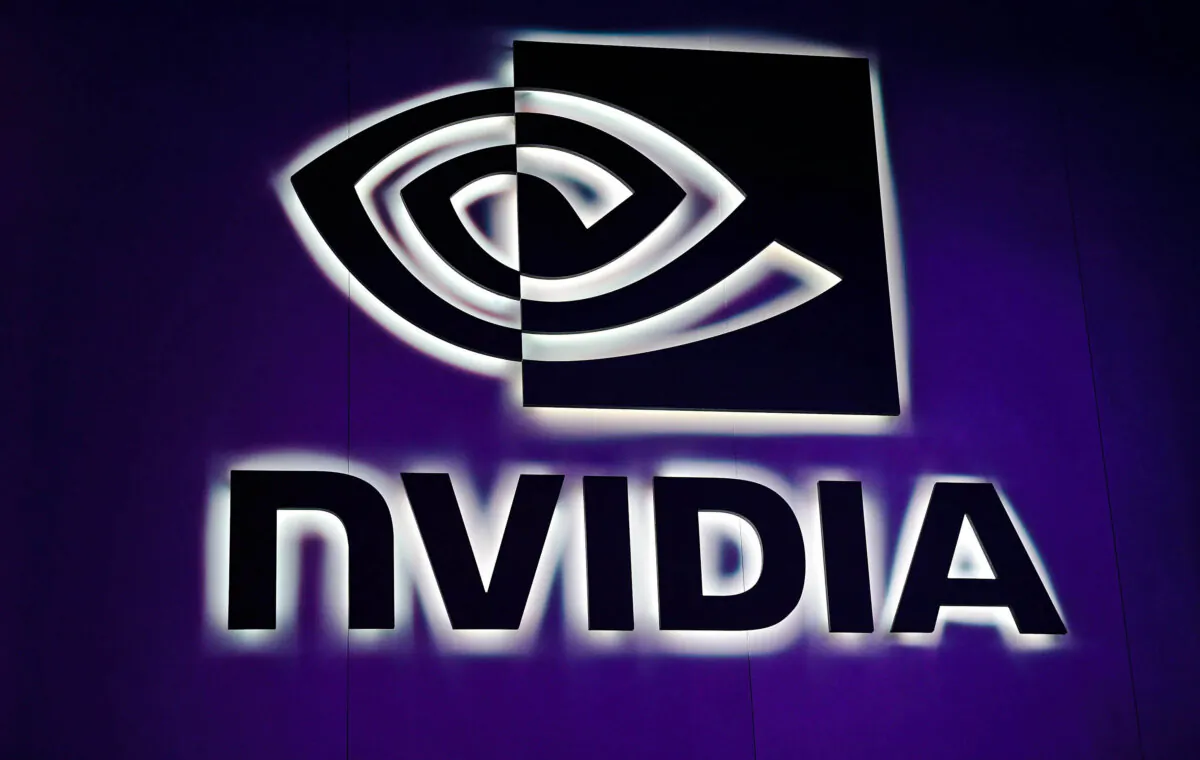 An illuminated sign at the Nvidia booth at the Las Vegas Convention Center on Jan. 5, 2017. (David Becker/Getty Images)