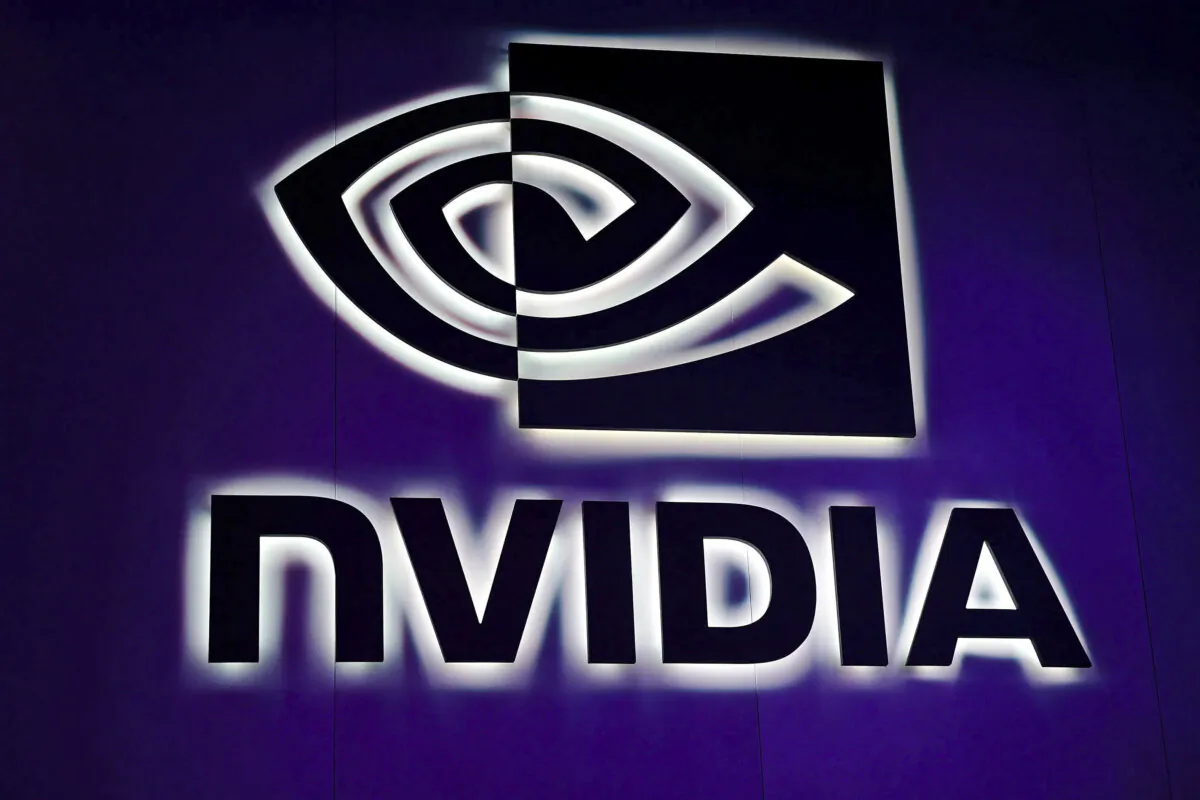 An illuminated sign at the Nvidia booth at the Las Vegas Convention Center on Jan. 5, 2017. (David Becker/Getty Images)