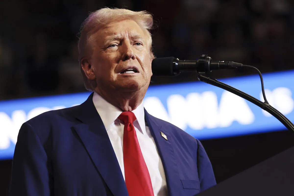 Presidential candidate and former President Donald Trump speaks at a campaign rally in Wilkes Barre, Pa., on Aug. 17, 2024. (Michael M. Santiago/Getty Images)