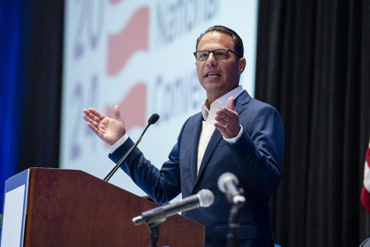 Gov. Josh Shapiro (D-Pa.) speaks at the Labor Caucus during the the Democratic National Convention in Chicago on Aug. 19, 2024. (Madalina Vasiliu/The Epoch Times)