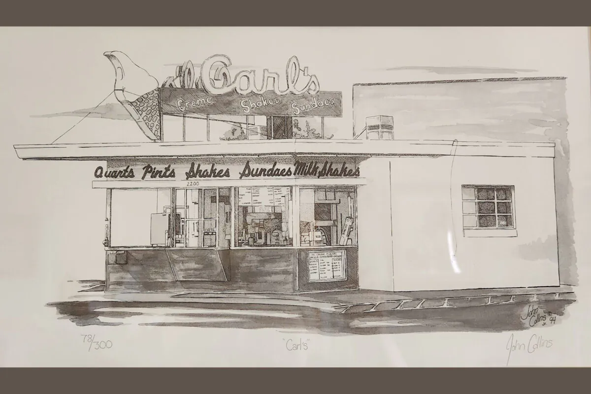 A drawing of Carl’s Frozen
Custard, sold by the shop for its
50th anniversary. (Courtesy of Vickie Burns)