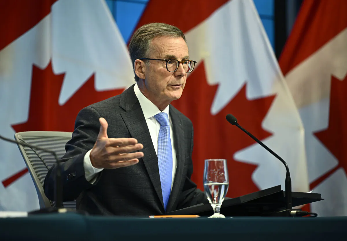 Governor of the Bank of Canada Tiff Macklem participates in a news conference on the bank's interest rate announcement, and the release of the quarterly Monetary Policy Report, in Ottawa, on July 24, 2024. (The Canadian Press/Justin Tang)