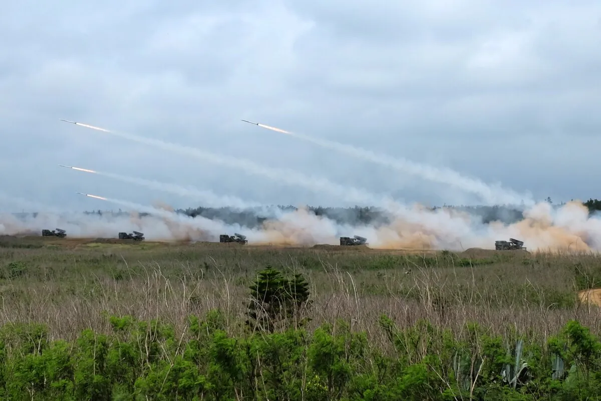 Rockets are launched during a live-fire drill, some 7 kms (4 miles) from the city of Magong on the outlying Penghu islands in Taiwan on May 25, 2017. (Sam Yeh/AFP via Getty Images)