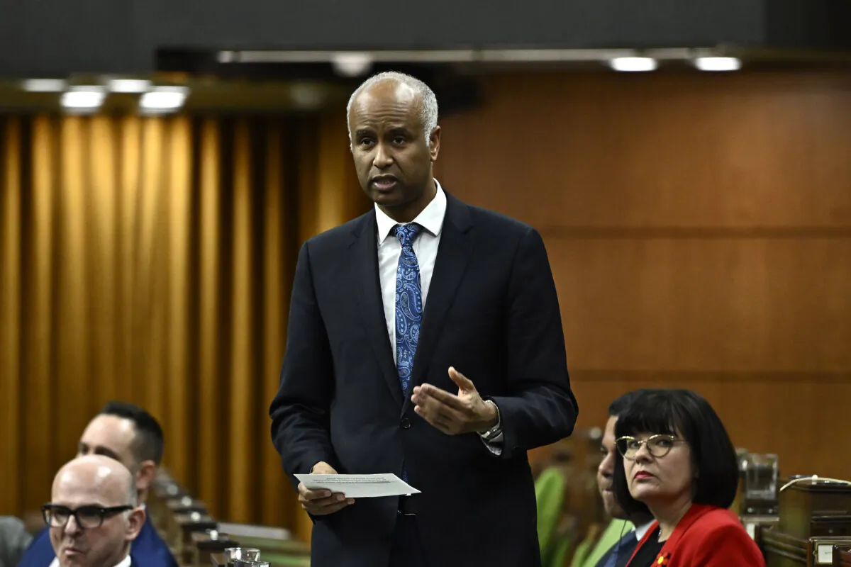 Minister of International Development Ahmed Hussen rises during Question Period in the House of Commons on Parliament Hill in Ottawa on March 22, 2024. (The Canadian Press/Justin Tang)