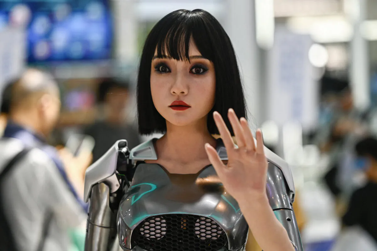 A humanoid robot on display at the World Intelligence Expo in Tianjin on June 23, 2024. (Pedro Pardo/AFP via Getty Images)