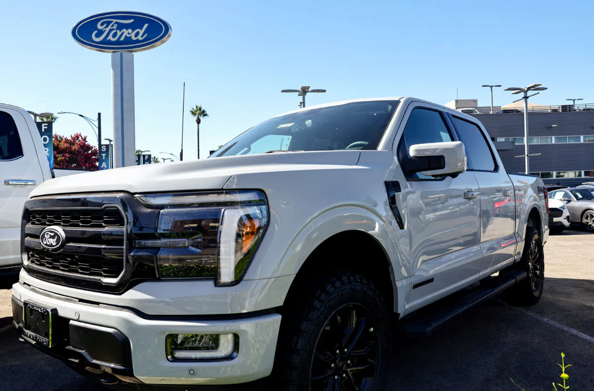 A Ford F-150 Lariat PowerBoost hybrid pickup truck for sale at a Ford dealership in Glendale, Calif., on Aug. 21, 2024. (Mario Tama/Getty Images)